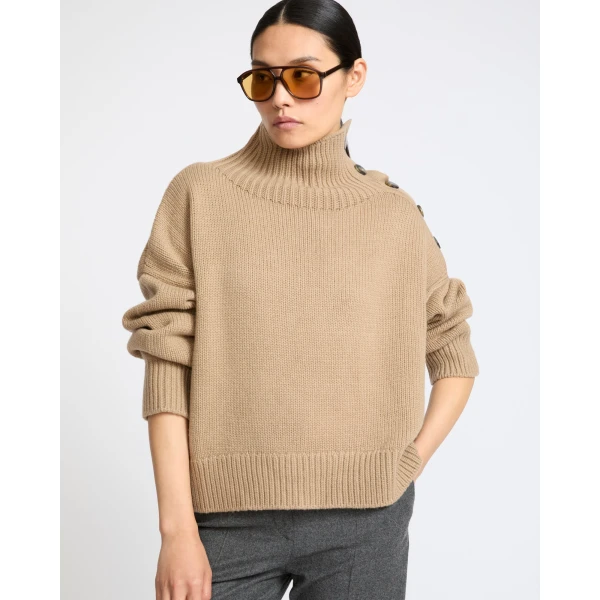 Yves Salomon Oversized Cashmere Wool Knit Jumper in Beige | Sweaters | Luxury Shoes 