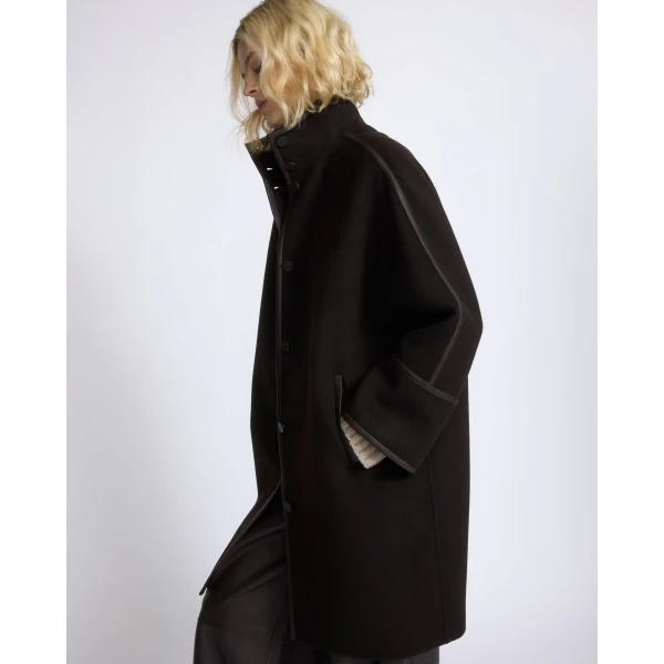 Yves Salomon Oversized Double-Faced Wool Cashmere Coat in Brown | Wool Coat | Luxury Shoes 