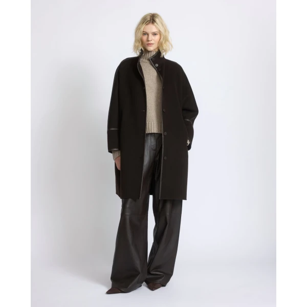 Yves Salomon Oversized Double-Faced Wool Cashmere Coat in Brown | Wool Coat | Luxury Shoes 