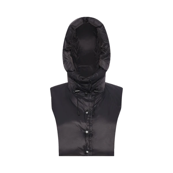 Padded Hood Bib in Water-Repellent Technical Fabric in Black