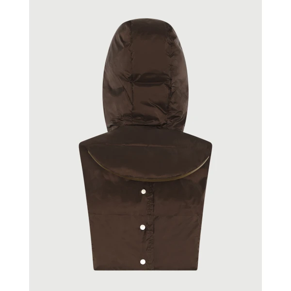 Yves Salomon Padded Hood Bib in Water-Repellent Technical Fabric in Brown | Hats | Luxury Shoes 