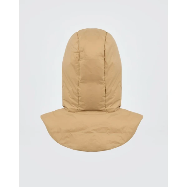 Yves Salomon Padded Hood Bib in Water-Repellent Technical Fabric in Camel | Hats | Luxury Shoes 