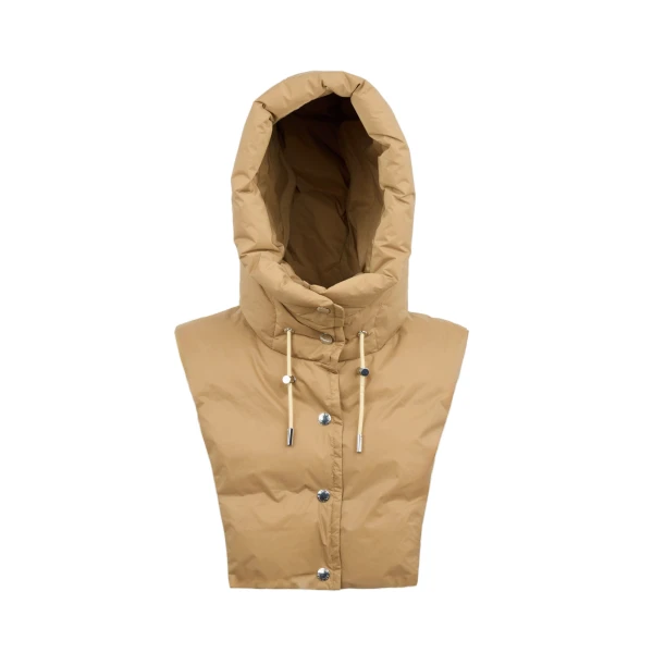 Padded Hood Bib in Water-Repellent Technical Fabric in Camel