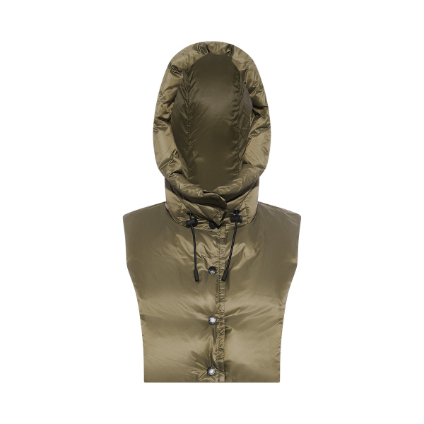 Yves Salomon Padded Hood Bib in Water-Repellent Technical Fabric in Khaki | Women | Luxury Shoes 