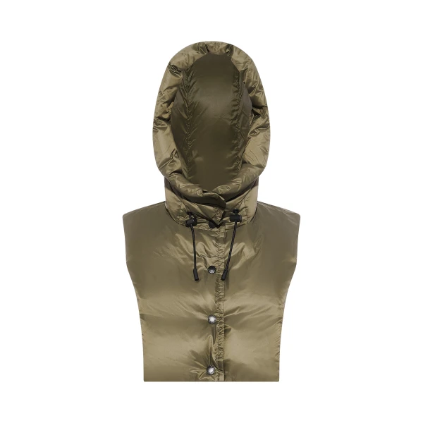 Padded Hood Bib in Water-Repellent Technical Fabric in Khaki