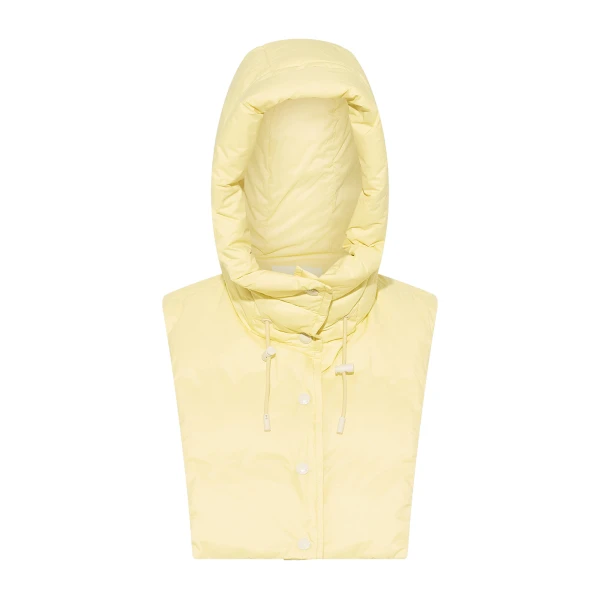 Padded Hood Bib in Water-Repellent Technical Fabric in Pale Yellow