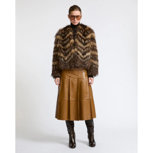 Yves Salomon Pleated Patent Lambskin Leather Skirt in Brown | Leather Skirts | Luxury Shoes 