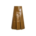 Yves Salomon Pleated Patent Lambskin Leather Skirt in Brown | Leather Skirts | Luxury Shoes 