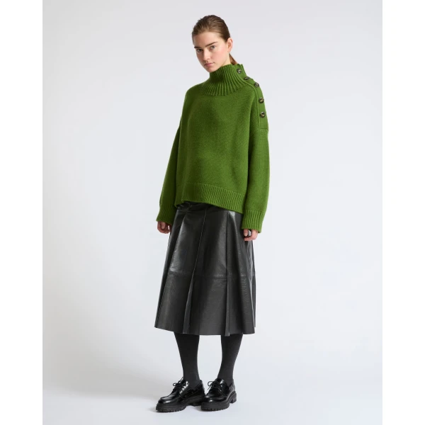 Yves Salomon Pleated Patent Lambskin Leather Skirt in Grey | Leather Skirts | Luxury Shoes 