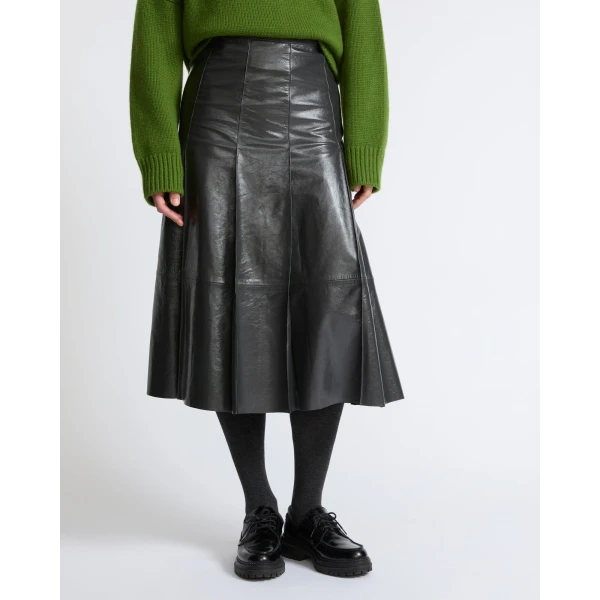 Yves Salomon Pleated Patent Lambskin Leather Skirt in Grey | Leather Skirts | Luxury Shoes 