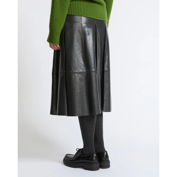 Yves Salomon Pleated Patent Lambskin Leather Skirt in Grey | Leather Skirts | Luxury Shoes 
