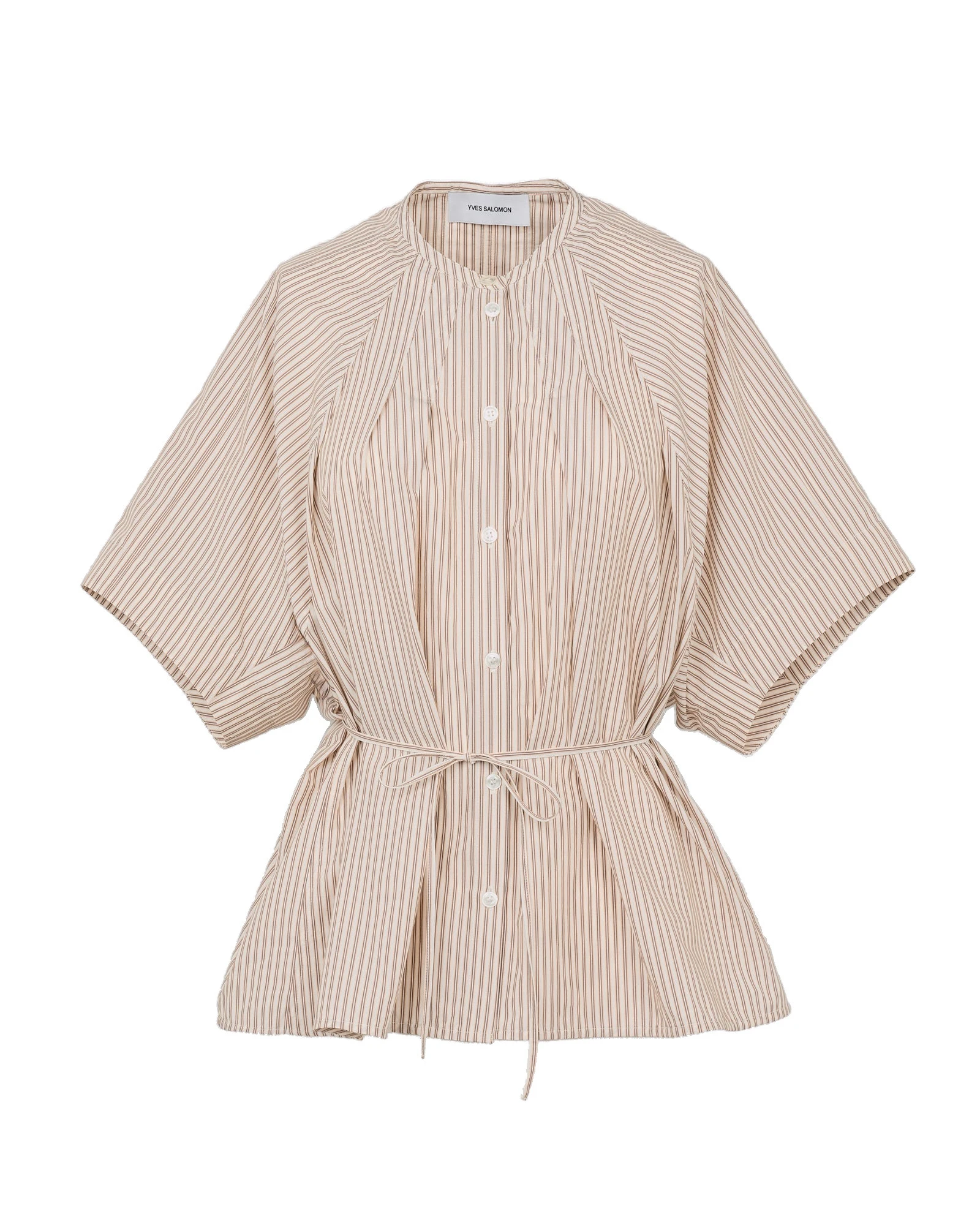 Yves Salomon Pleated Shirt in Striped Cotton Poplin in Palma Stripe Yves Salomon Pleated Shirt in Striped Cotton Poplin in Palma Stripe | Women | Luxury Shoes