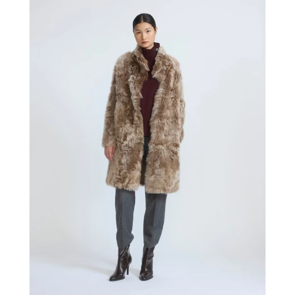 Yves Salomon Reversible Belted Coat in Toscana Lambskin in Camel | Shearling Coat | Luxury Shoes 