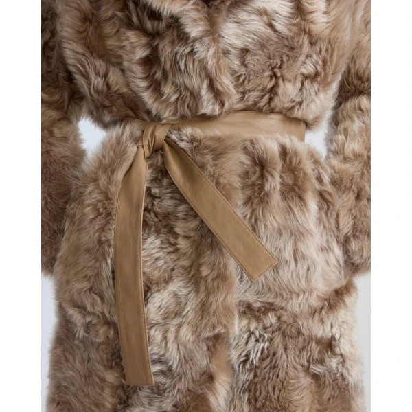 Yves Salomon Reversible Belted Coat in Toscana Lambskin in Camel | Shearling Coat | Luxury Shoes 