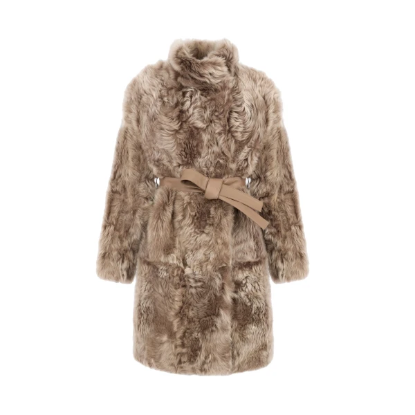 Reversible Belted Coat in Toscana Lambskin in Camel