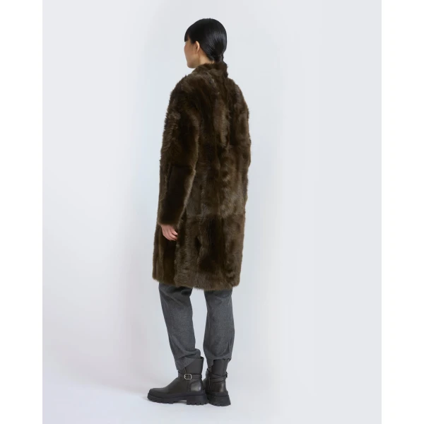 Yves Salomon Reversible Belted Coat in Toscana Lambskin in Khaki Green | Shearling Coat | Luxury Shoes 