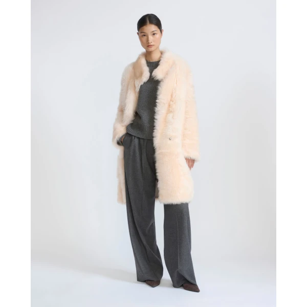 Yves Salomon Reversible Belted Coat in Toscana Lambskin in Pink | Shearling Coat | Luxury Shoes 