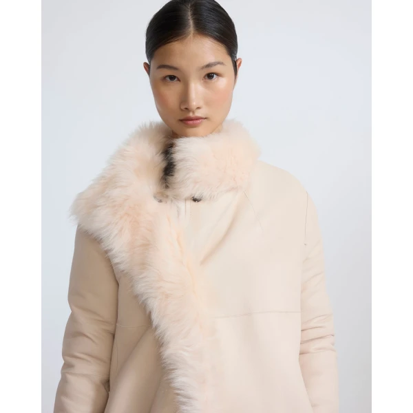 Yves Salomon Reversible Belted Coat in Toscana Lambskin in Pink | Shearling Coat | Luxury Shoes 