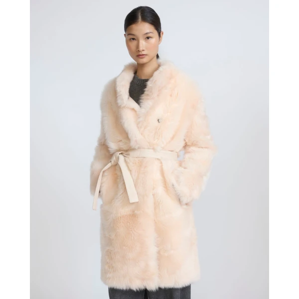 Yves Salomon Reversible Belted Coat in Toscana Lambskin in Pink | Shearling Coat | Luxury Shoes 