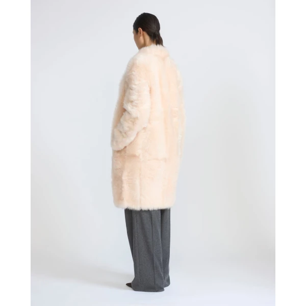 Yves Salomon Reversible Belted Coat in Toscana Lambskin in Pink | Shearling Coat | Luxury Shoes 