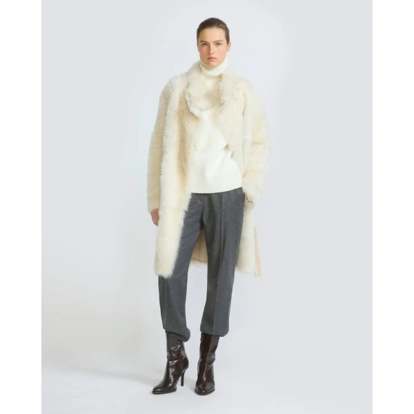 Yves Salomon Reversible Belted Coat in Toscana Lambskin in White | Shearling Coat | Luxury Shoes 