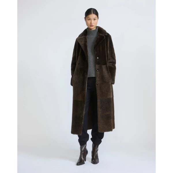 Yves Salomon Reversible Belted Long Shearling Coat in Brown | Shearling Coat | Luxury Shoes 