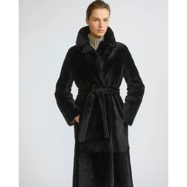 Yves Salomon Reversible Belted Long Shearling Coat in Brown | Shearling Coat | Luxury Shoes 