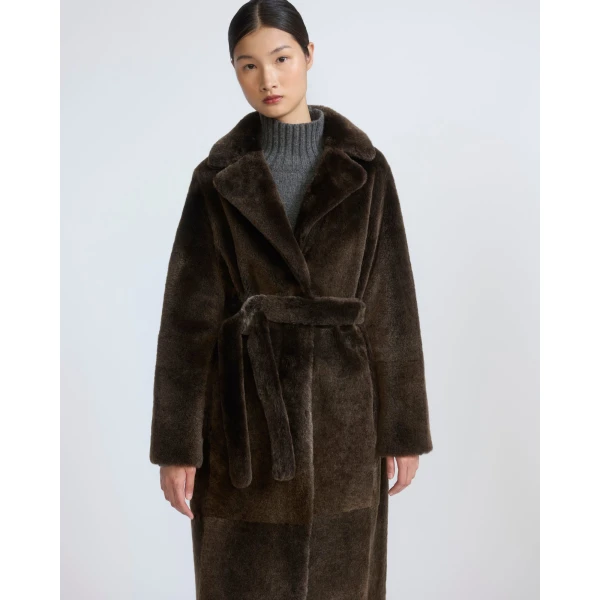 Yves Salomon Reversible Belted Long Shearling Coat in Brown | Shearling Coat | Luxury Shoes 