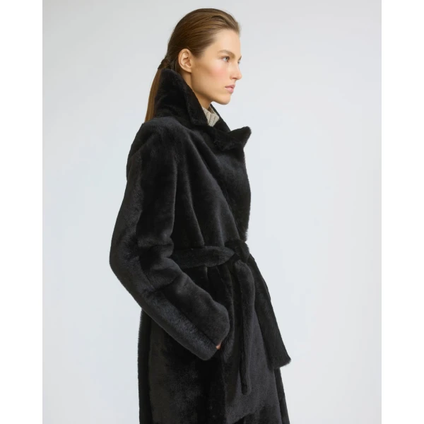 Yves Salomon Reversible Belted Long Shearling Coat in Brown | Shearling Coat | Luxury Shoes 