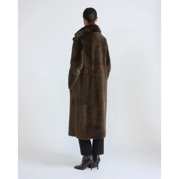 Yves Salomon Reversible Belted Long Shearling Coat in Brown | Shearling Coat | Luxury Shoes 