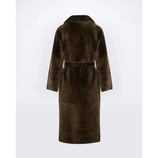 Yves Salomon Reversible Belted Long Shearling Coat in Brown | Shearling Coat | Luxury Shoes 