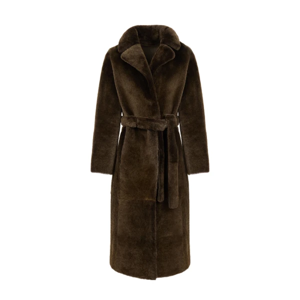 Yves Salomon Reversible Belted Long Shearling Coat in Brown | Women | Luxury Shoes 