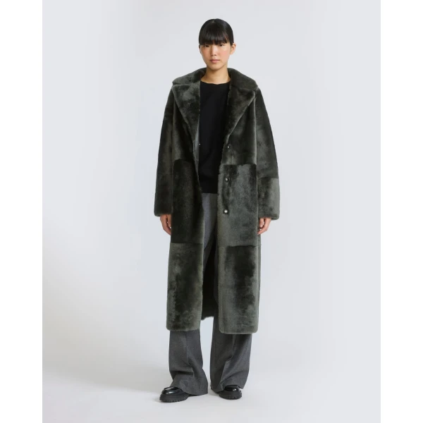 Yves Salomon Reversible Belted Long Shearling Coat in Dark Green | Shearling Coat | Luxury Shoes 