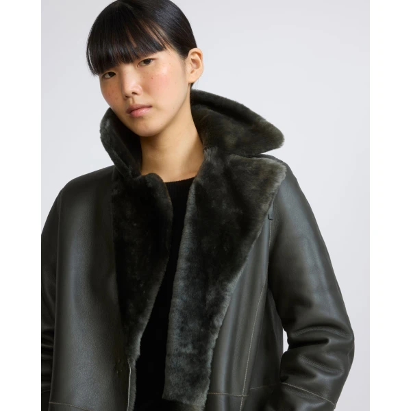 Yves Salomon Reversible Belted Long Shearling Coat in Dark Green | Shearling Coat | Luxury Shoes 