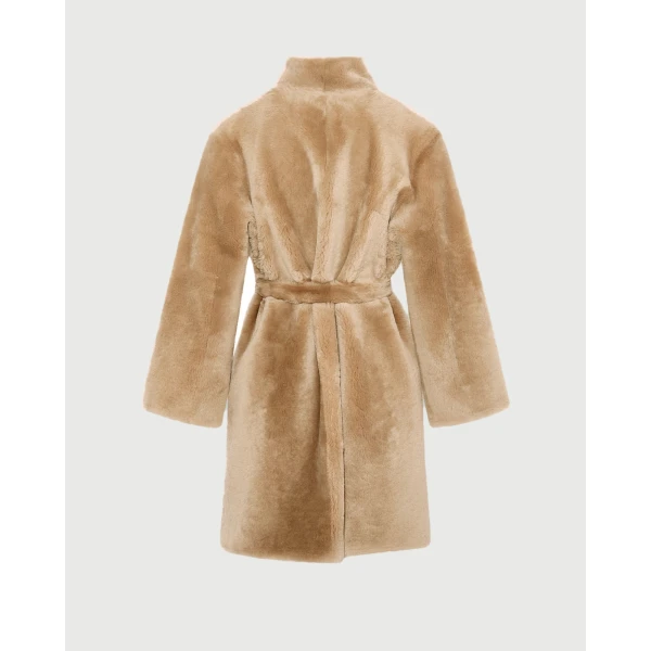 Yves Salomon Reversible Coat in Stiff Merino Lamb Shearling in Beige | Shearling Coat | Luxury Shoes 