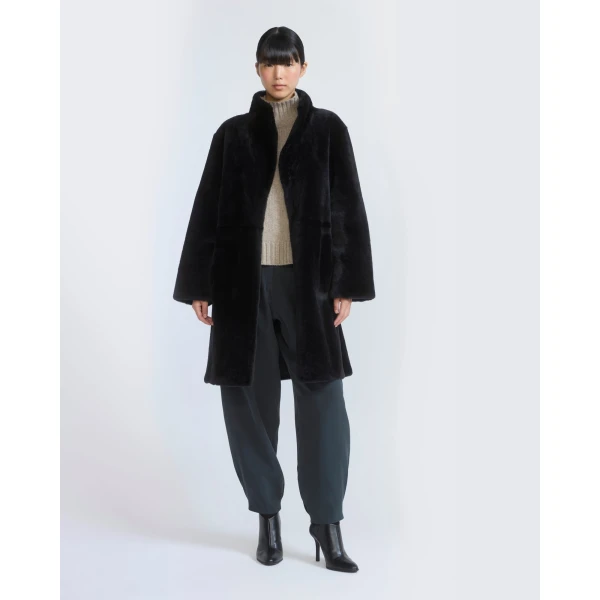 Yves Salomon Reversible Combed Lambskin Shearling Coat in Black | Shearling Coat | Luxury Shoes 