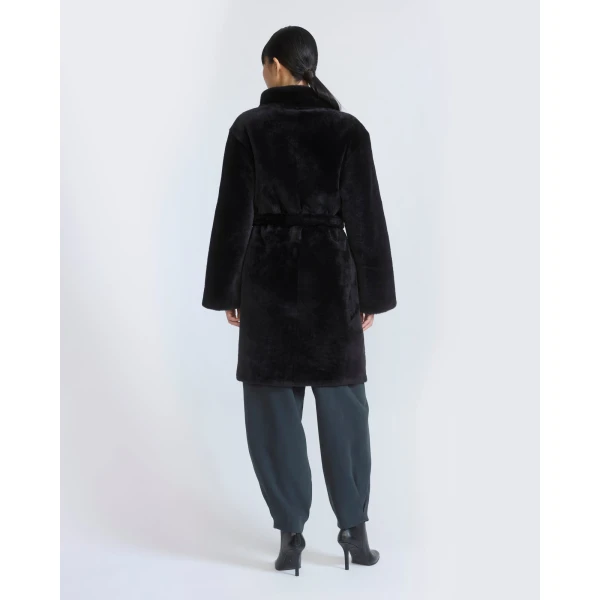 Yves Salomon Reversible Combed Lambskin Shearling Coat in Black | Shearling Coat | Luxury Shoes 