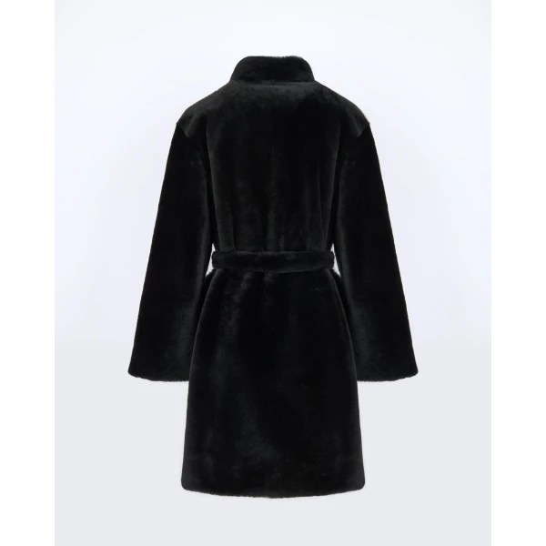 Yves Salomon Reversible Combed Lambskin Shearling Coat in Black | Shearling Coat | Luxury Shoes 