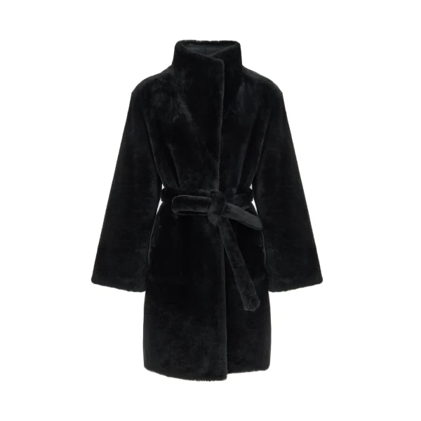 Yves Salomon Reversible Combed Lambskin Shearling Coat in Black | Shearling Coat | Luxury Shoes 