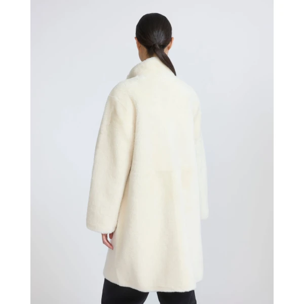 Yves Salomon Reversible Combed Lambskin Shearling Coat in White | Shearling Coat | Luxury Shoes 