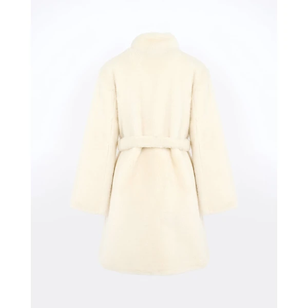Yves Salomon Reversible Combed Lambskin Shearling Coat in White | Shearling Coat | Luxury Shoes 