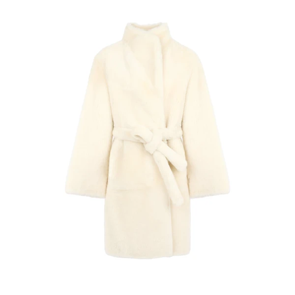 Reversible Combed Lambskin Shearling Coat in White
