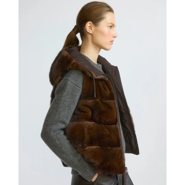 Yves Salomon Reversible Flannel and Mink Fur Sleeveless Gilet in Brown | Vests | Luxury Shoes 