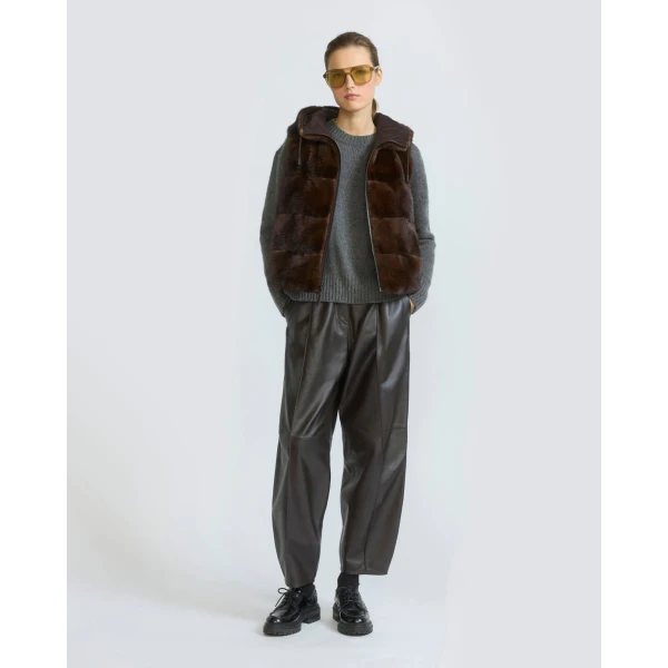 Yves Salomon Reversible Flannel and Mink Fur Sleeveless Gilet in Brown | Vests | Luxury Shoes 