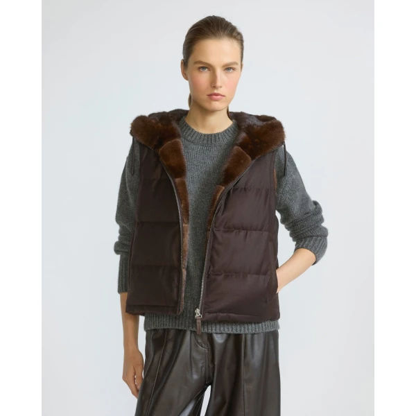 Yves Salomon Reversible Flannel and Mink Fur Sleeveless Gilet in Brown | Vests | Luxury Shoes 