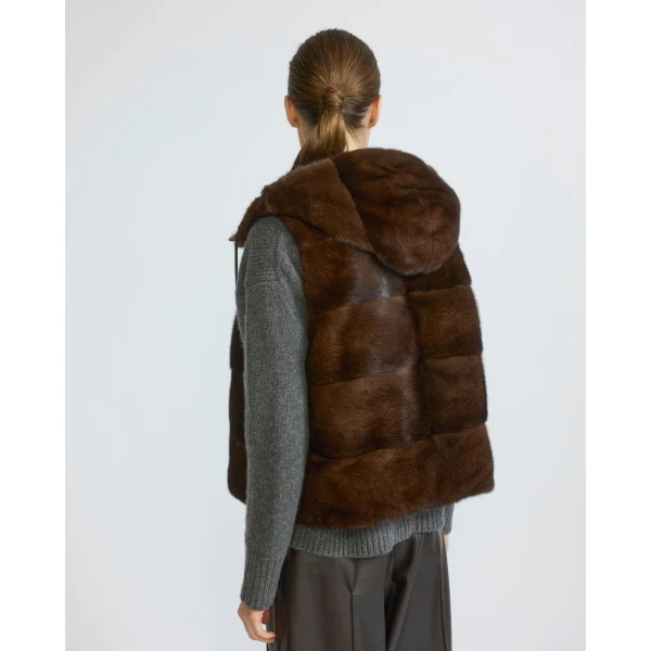 Yves Salomon Reversible Flannel and Mink Fur Sleeveless Gilet in Brown | Vests | Luxury Shoes 