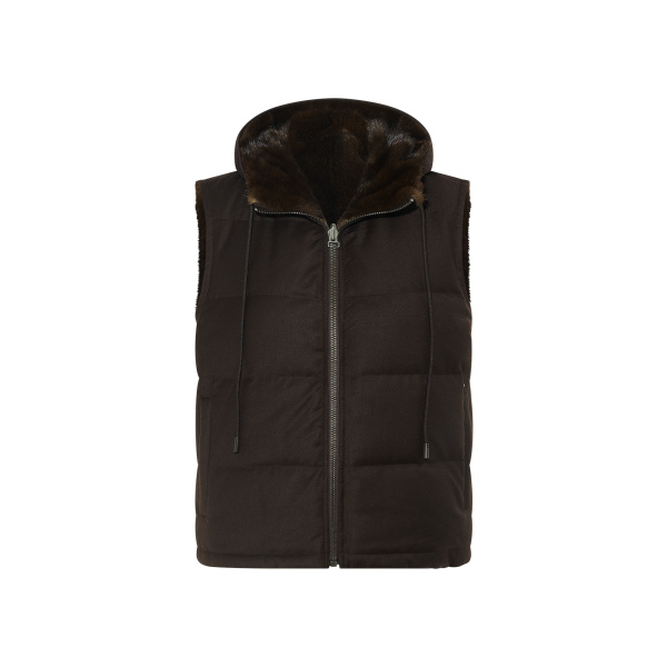 Yves Salomon Reversible Flannel and Mink Fur Sleeveless Gilet in Brown | Vests | Luxury Shoes 