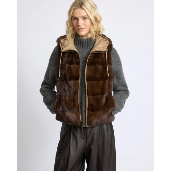 Yves Salomon Reversible Flannel and Mink Fur Sleeveless Gilet in Camel | Vests | Luxury Shoes 