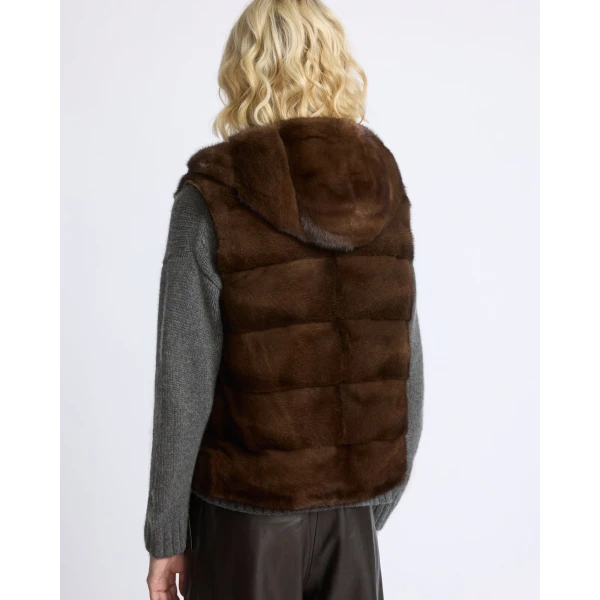 Yves Salomon Reversible Flannel and Mink Fur Sleeveless Gilet in Camel | Vests | Luxury Shoes 