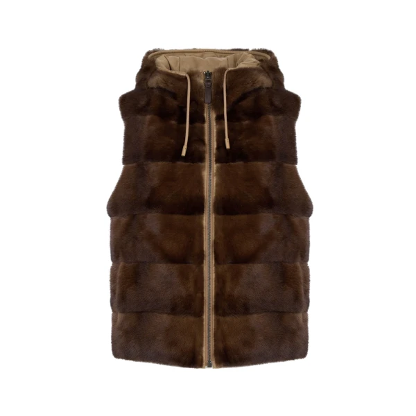Yves Salomon Reversible Flannel and Mink Fur Sleeveless Gilet in Camel | Vests | Luxury Shoes 